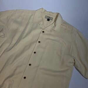 Tommy Bahama Silk Button Up Shirt Short‎ Sleeve Tropical Beige XL